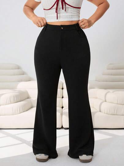 Solflare Plus Size Women Casual Solid Color Flare Pants, Spring/Summer