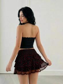 Sweetina Váy mini nhiều lớp lưới trái tim nhung - màu đen - Xem 2