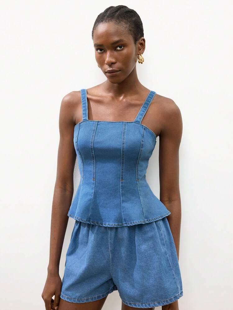 SHEIN Maija Women's Casual Washed Denim Camisole Top