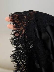 Solflare 春夏新款休闲蕾丝拼接缎面宽松短裤，适合户外、日常、派对、音乐节、毕业典礼、度假、婚礼、街头穿搭等多种场合，可外穿或内搭，大码尺码 - 黑色 - 查看 7