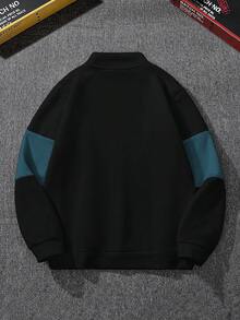 Manfinity Campus Court Men's Letter Print Zip-Up Casual Sweatshirt - Black - View 2