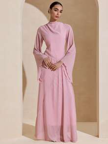 Graceveil Đầm dài bằng vải chiffon thanh lịch dành cho nữ, điểm xuyết hoa văn tua rua ngọc trai, duyên dáng và tinh tế, thích hợp cho các dịp trang trọng. - Hồng - Xem 4