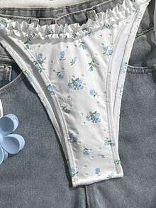 Swim Mod Conjunto de biquíni de duas peças para adolescentes, com top frente única com babados e amarração lateral. - Multicolorido - Ver 4