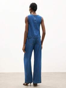 Maija Women's Casual Denim Vest And Pants Set, Summer - Medium Wash - View 2