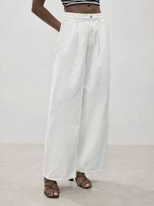 Maija Women's White Jeans, Low-Rise Wide-Leg Pants, Summer Casual Trousers, White Pants - White - View 5