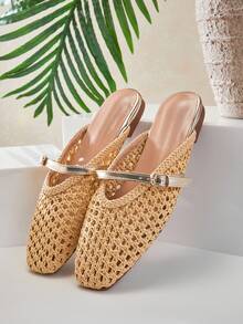 SHUZIA Zuecos de mujer elegantes de PU tejido a ganchillo - Beis - Ver 1