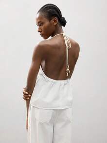 Maija Áo sơ mi denim nữ kiểu dáng thường ngày, hở lưng, cổ yếm. - trắng - Xem 6