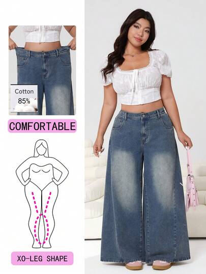 Solflare Mẫu quần jeans denim ống rộng dáng suông cỡ lớn màu xanh nhạt phối họa tiết, kiểu dáng thường ngày, phù hợp cho các hoạt động ngoài trời, hàng ngày, dự tiệc, hẹn hò, sinh nhật, lễ hội âm nhạc, đi làm, kỳ nghỉ, đám cưới, lễ hội hóa trang, năm mới và nhiều dịp khác.