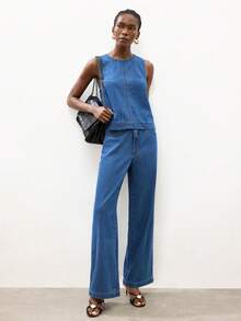 Maija Women's Casual Denim Vest And Pants Set, Summer - Medium Wash - View 4