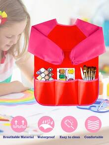 Tạp dề vẽ tranh chống thấm nước cỡ M, áo khoác dài tay chống mài mòn, quần áo vẽ tranh, yếm ăn khi vẽ tranh, dụng cụ nghệ thuật, quà Giáng sinh, quà Phục sinh. - Màu Hồng Tươi - Xem 5