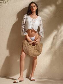 Zestiva Women's Hollow V-Neck Beach Cover-Up, Spring/Summer - White - View 1