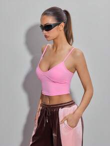 SHEIN ICON Áo tank top thể thao dáng ngắn, không tay, màu trơn, đa năng, phong cách thường ngày. - Hồng - Xem 5