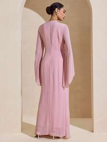 Graceveil Đầm dài bằng vải chiffon thanh lịch dành cho nữ, điểm xuyết hoa văn tua rua ngọc trai, duyên dáng và tinh tế, thích hợp cho các dịp trang trọng. - Hồng - Xem 3