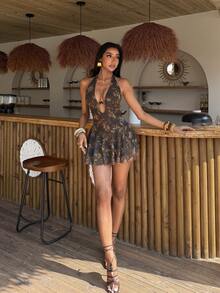 EgrlEra 女士性感扎染印花露背吊带迷你连衣裙，夏季 - 彩色 - 查看 7