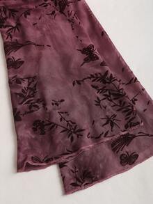 Sweetra Women's Butterfly & Floral Pattern Sweetheart Neck Long Sleeve Dress, Spring/Summer - Purple - View 8