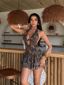 EgrlEra 女士性感扎染印花露背吊带迷你连衣裙，夏季 - 彩色 - 查看 4