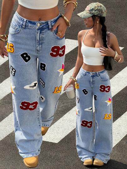 StreetHx Jeans rectos y holgados para mujer con presillas para cinturón