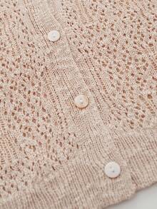 Aalyst European And American Style Hollow Textured Relaxed Loose POLO Collar Knit Short Sleeve Button Cardigan, Sheer Blouse For Women Summer - Khaki - View 7