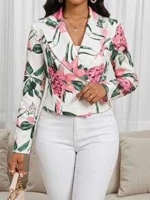 SHEIN Lady Áo blazer nữ thanh lịch in hoa, thích hợp mặc đi làm hoặc đi nghỉ mát mùa hè và xuân. - Nhiều màu - Xem 3