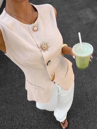 SHEIN EZwear Women's Summer Casual Commuter Metal Buckle Camisole