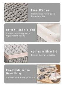 Bộ 3/2/1 giỏ đan để bàn có nắp đậy, dùng để đựng mỹ phẩm, chìa khóa, đồ ăn nhẹ, thích hợp cho phòng khách, hành lang, trang trí nhà cửa, hộp đựng đồ thủ công, giỏ quà cưới, thích hợp cho mùa tựu trường. - Nhiều màu - Xem 5