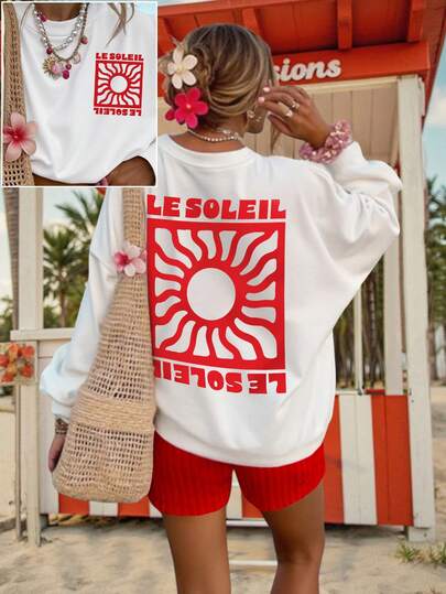 DrmWander Women's Round Neck Letter Print Casual Versatile Long Sleeve Sweatshirt, Suitable For Autumn/Winter Daily Wear