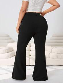 Solflare Pantalon évasé casual de couleur unie pour femmes grandes tailles, printemps/été - Noir - Voir 2
