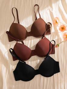 3pcs/Set Regular Casual Underwire Molded Cup Women's Bras - Multicolor - View 1