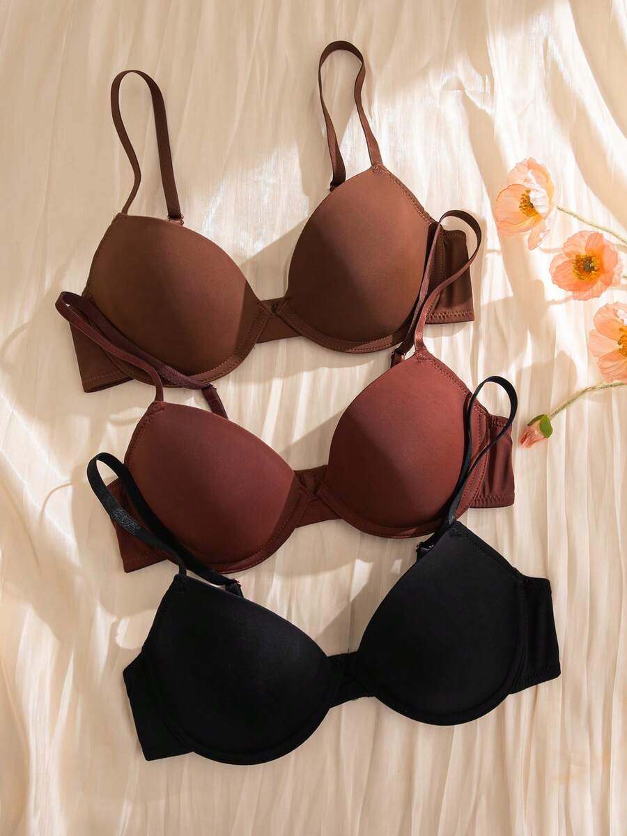 3pcs/Set Regular Casual Underwire Molded Cup Women's Bras - Multicolor - View 1