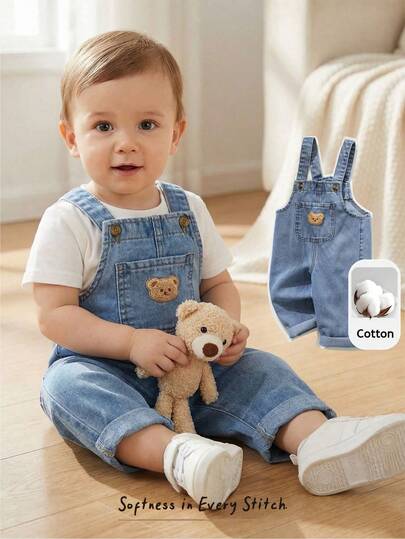 Cozy Pixies Baby Boy Cartoon Bear Printed Bib & Pants Set, Versatile & Comfortable