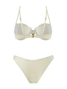 Swim Chiccia 春夏三件套：纯色钢圈可调节肩带上衣、高腰比基尼泳裤和网纱裙，女士优雅泳装套装，适合海滩度假 - 彩色 - 查看 3