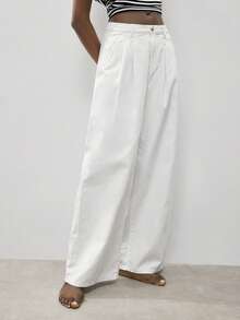 Maija Women's White Jeans, Low-Rise Wide-Leg Pants, Summer Casual Trousers, White Pants - White - View 7