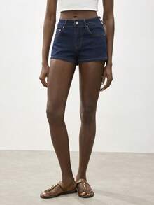Maija Quần short denim nữ dáng rộng, chất liệu denim mài, thích hợp cho mùa hè. - Rửa tối - Xem 6