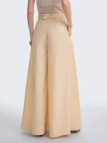 Aalyst Women's Summer Outing, Dating, New Year, Valentine's Day, Easter, Mother's Day, Music Festival, Middle Eastern, Wedding, Sophisticated, Fashionable, Elegant, Vintage, Casual, Minimalist, Commute, Romantic, Vacation, Cotton, With Belt, Regular Waist, Wide Leg Pants, Khaki, Pockets - Khaki - View 3