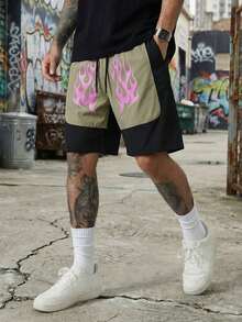 Manfinity EMRG Men's Flame Print Drawstring Waist Pocket Casual Shorts - Multicolor - View 1