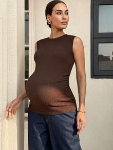 MaterniWear Maternity Casual Sleeveless Tank Top - Brown - View 3