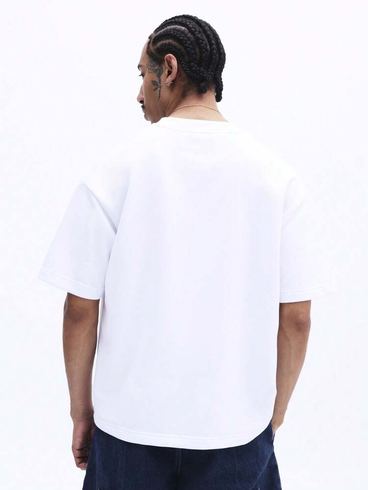 SUMWON Men Regular Fit Crew Neck Short Sleeve T-Shirt With Embroidered Chest Logo White Classic Casual Top
