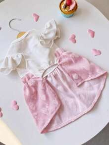 1PC Pet Ballet Dress With Puff Sleeves & Matching Bow - Stretchy Bloomer Skirt For Cats And , Cute Party Photo Outfit - Pink - View 4