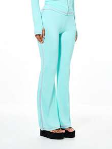 SUMWON WOMEN Women's High Rise Flare Pants With Back Graphic And Contrast Stitching Detail In Mint Turquoise - Green - View 7