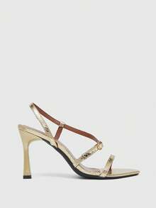 CUCCOO SZL Sandales à talons moyens pointues sexy et à la mode pour femmes, convenant pour le travail, les sorties, les fêtes et autres occasions - Or moyen - Voir 3