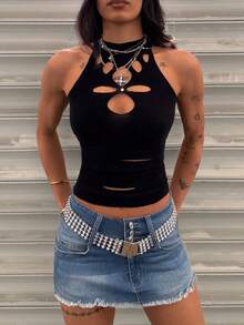 Jeanoix 女士Y2K休闲时尚街头风日常通勤毛边低腰牛仔迷你裙（不含腰带） - 淺色水洗藍 - 查看 5