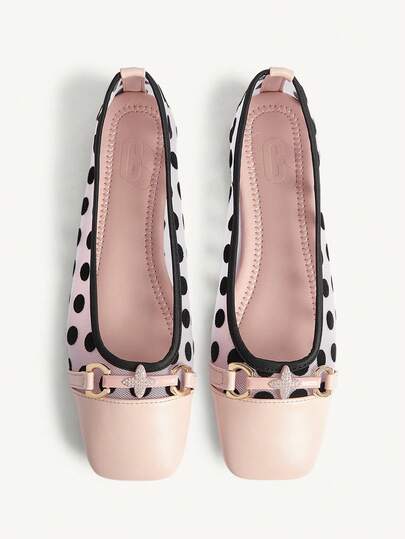 CUCCOO CHICEST Square Toe Loafers, Soft Sole Mesh Patchwork Buckle Strap, Fashionable Elegant Versatile Comfortable Slip-On Flat Shoes, Pink