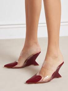 SHUZIA Ladies Elegant Point Toe Slip-On Wedges Valentine's Day - Burgundy - View 2