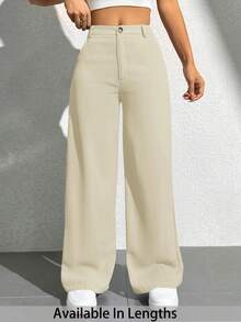 SHEIN PETITE CURVE Quần dài nữ cỡ lớn, màu trơn, kiểu dáng đơn giản, thường ngày, phong cách thường nhật. - Màu be - Xem 1