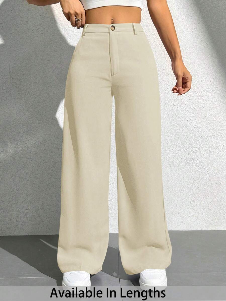 SHEIN PETITE CURVE Quần dài nữ cỡ lớn, màu trơn, kiểu dáng đơn giản, thường ngày, phong cách thường nhật. - Màu be - Xem 1