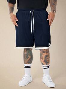 EASEVO Pantalones cortos rectos holgados de cintura media con cordón, de punto, talla grande, adecuados para el verano y el uso diario - Azul Marino - Ver 4