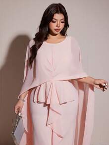 Viva Relle Plus Size Women's Baby Pink Chiffon Cape Dress,Elegant Flowing Long Ruffle Dress For Summer Wedding Ninang - Pink - View 4
