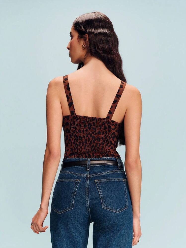 Leopard Corset-Like Top With Ruched Back Chic Top Spring Summer French Style Parisian Style Vacation Holiday Top