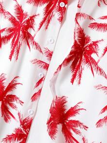 Camisa tejida con cuello estampada de vacaciones para niños adolescentes - Rojo - Ver 6