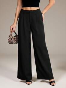 SHEIN Tall 女士商务休闲裤 女士西式服装 女士阔腿裤 女士办公室服装 宽松裤 专业女士服装 办公室着装 灰色 - 黑色 - 查看 4